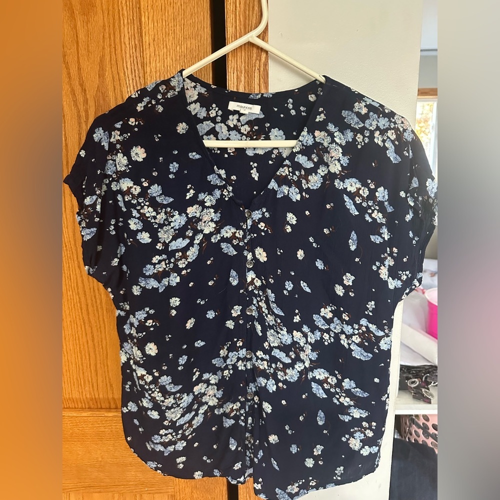 NWOT! Maurices Dark Blue Floral Print Blouse
